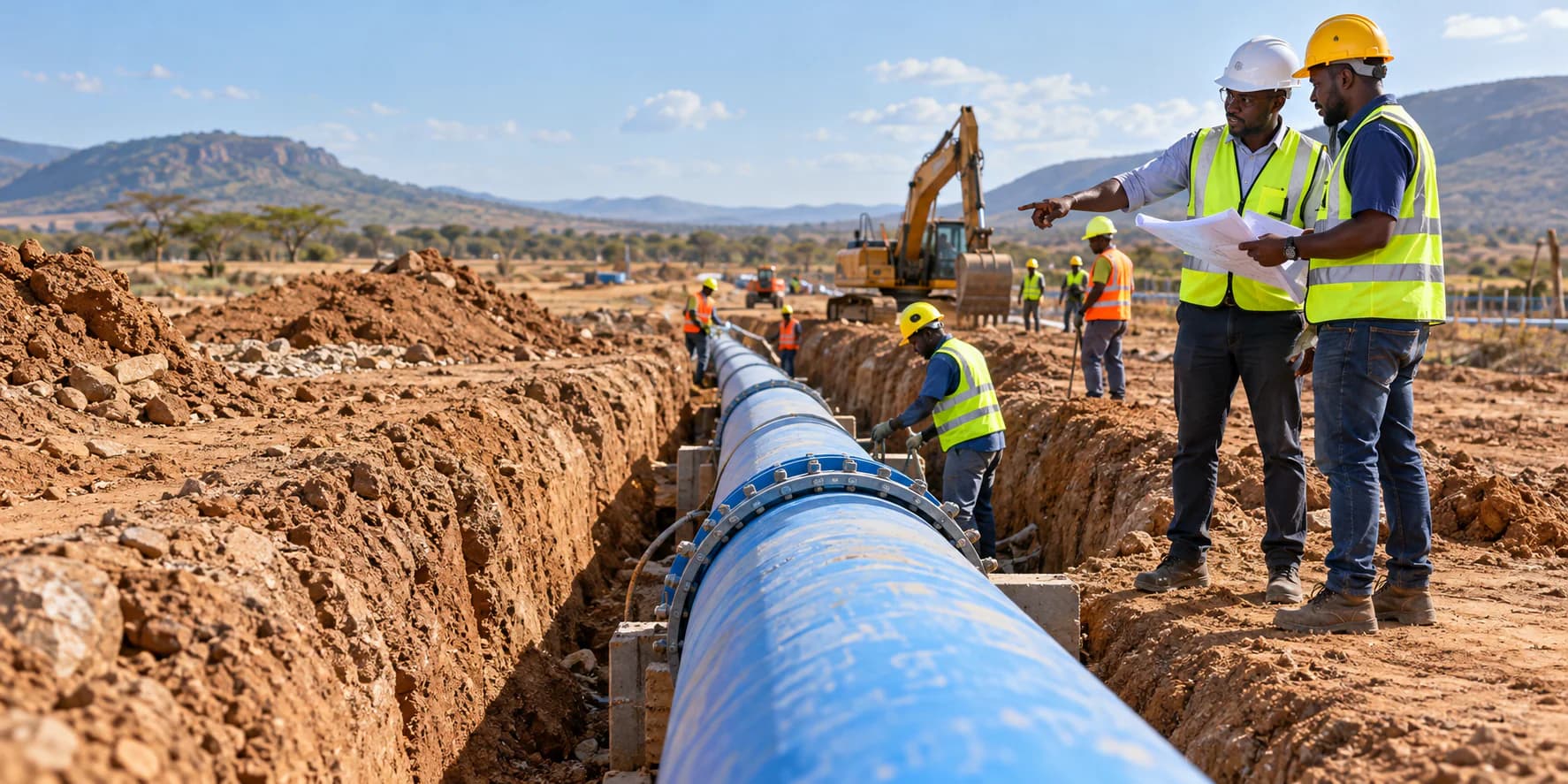 Water pipeline installation — illustrative image for COMKOB water infrastructure services